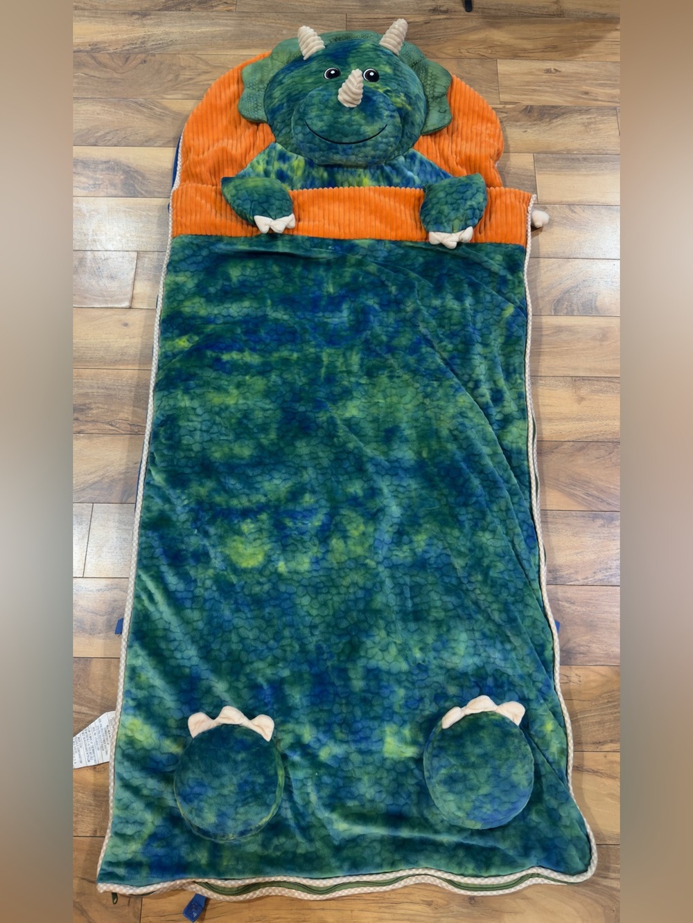 Hugfun Kids Triceratops Dinosaur Sleeping Bag Green 66” x 28” Slumber Camping